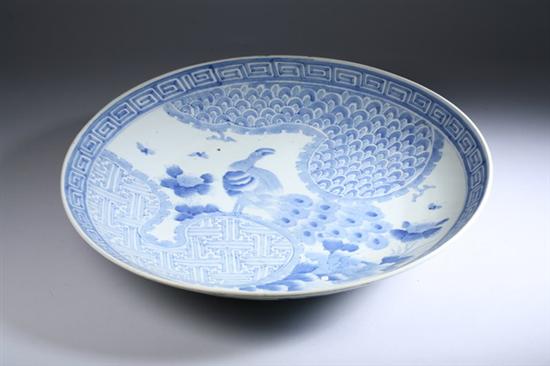 Appraisal: LARGE JAPANESE BLUE AND WHITE PORCELAIN CHARGER Meiji period Phoenix