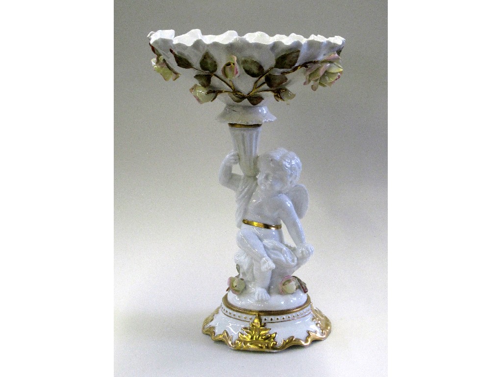 Appraisal: Moores style cherub centre piece with applied floral decoration restored