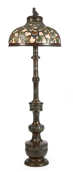 Appraisal: An imposing Japanese bronze and champlev floor lamp with shade