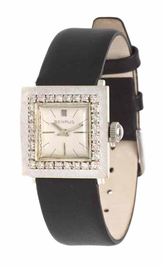 Appraisal: A Karat White Gold and Diamond Mechanical Wristwatch Benrus x