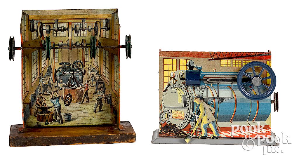 Appraisal: Two lithograph tin factory steam toy accessories Two lithograph tin