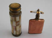 Appraisal: A gilt metal and pink enamel scent bottle approx cm