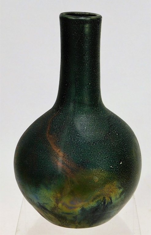 Appraisal: THOMAS LADD GREEN RAKU STONEWARE POTTERY VASE Rhode Island th