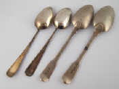 Appraisal: Chinese Export silver Two fiddle pattern teaspoons with pseudo English