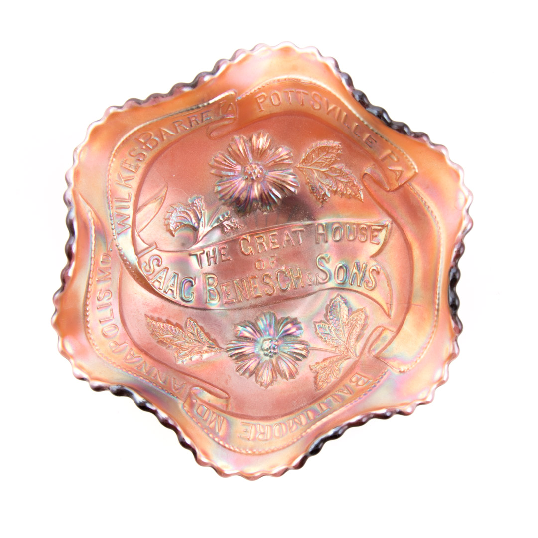 Appraisal: Isaac Benesch carnival glass dish first quarter- th century scalloped