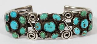 Appraisal: NAVAJO SILVER CUFF BRACELET W TURQUOISE NAVAJO SILVER CUFF BRACELET