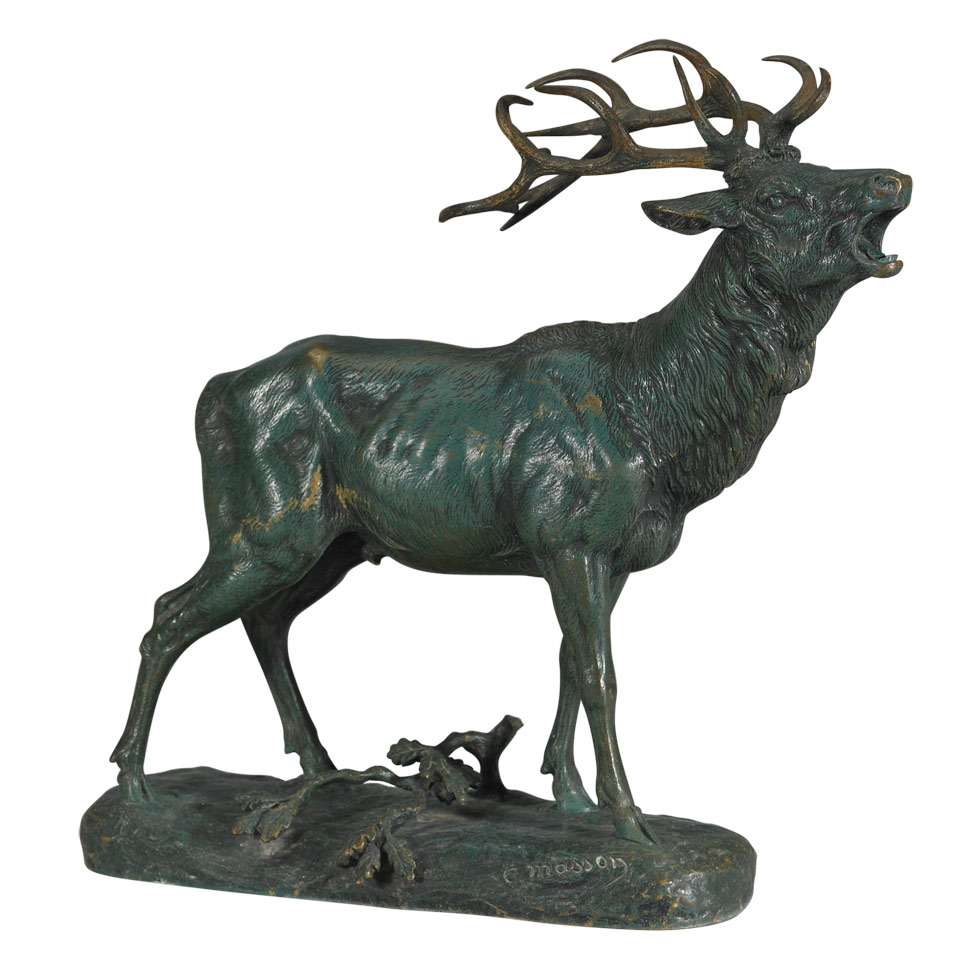 Appraisal: Clovis Edmond Masson French - STANDING STAG patinated bronze signed