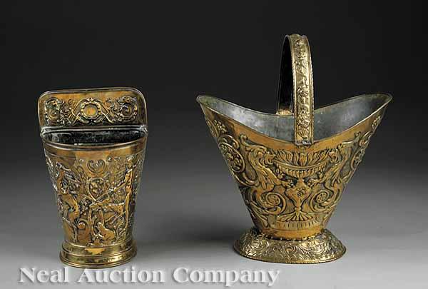 Appraisal: Two Continental Pressed Brass Coal Hods late th c one