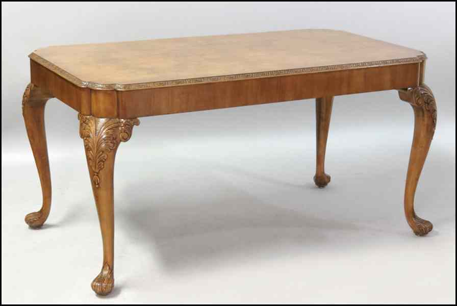 Appraisal: BURL MAHOGANY DINING TABLE H '' W '' D ''