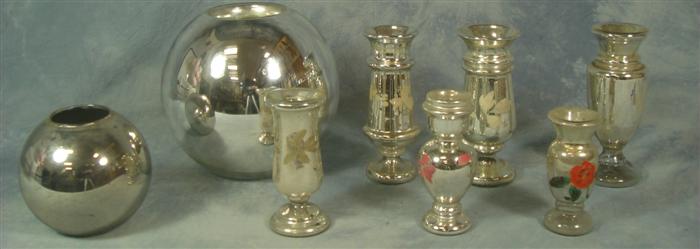 Appraisal: mercury glass vases with painted design ball shaped - tallest