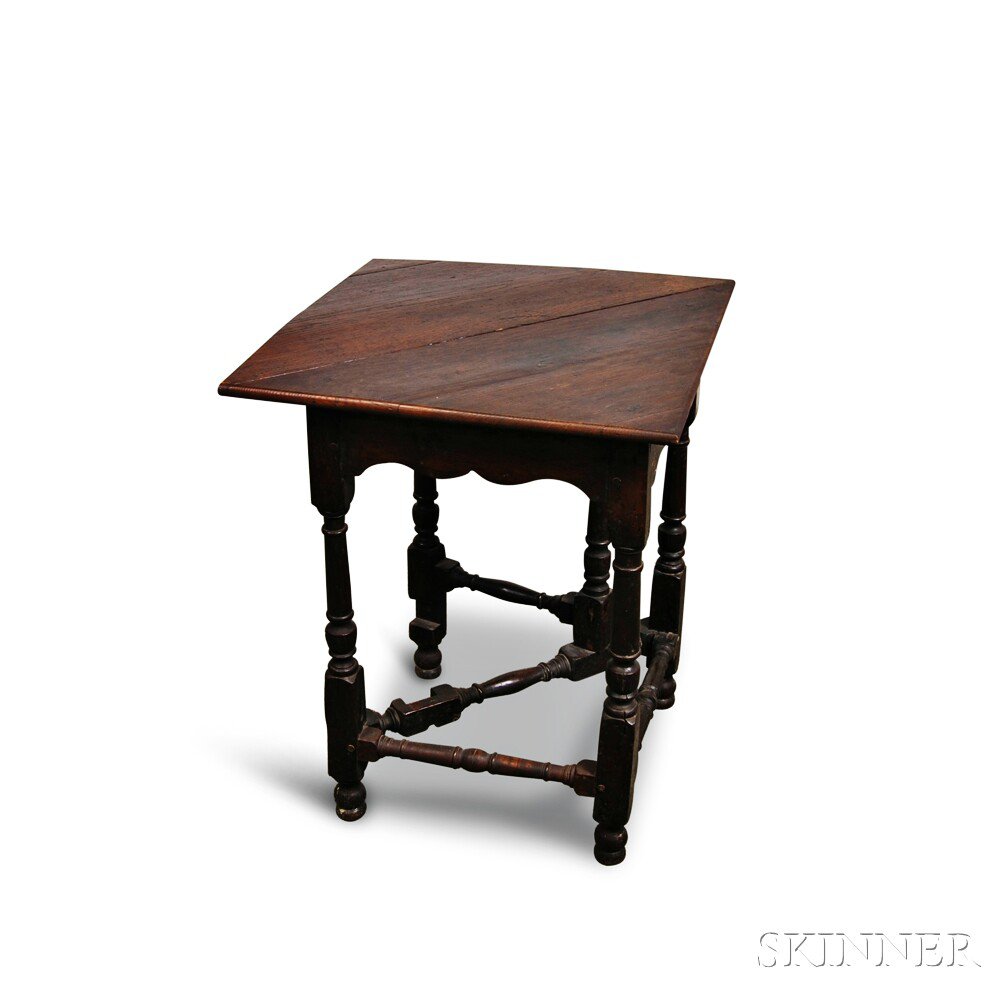 Appraisal: Oak Handkerchief Table the triangular top with single drop leaf