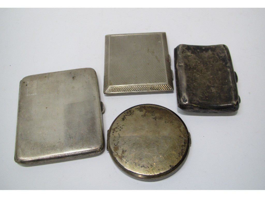 Appraisal: Lot comprising three silver cigarette cases and a compact marked