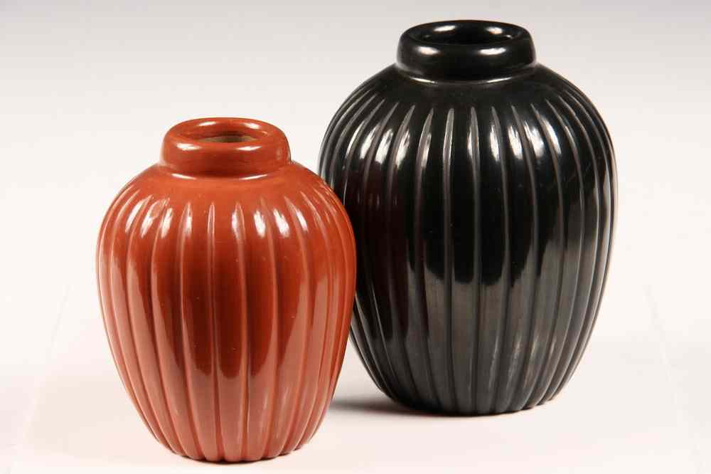 Appraisal: NATIVE AMERICAN JARS - Black Red Melon Jars in glossy