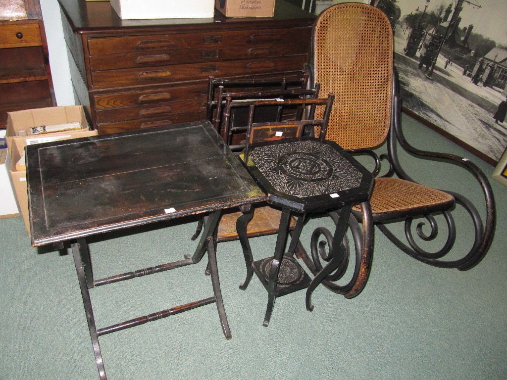 Appraisal: Lot comprising cane rocking chair occasional table plant stand and