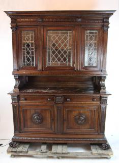 Appraisal: Italian Renaissance buffet with leaded glass marble Italian Renaissance buffet