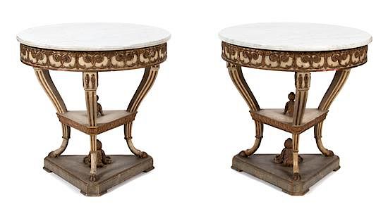 Appraisal: A Pair of Italian Louis XV Style Marble Top Round