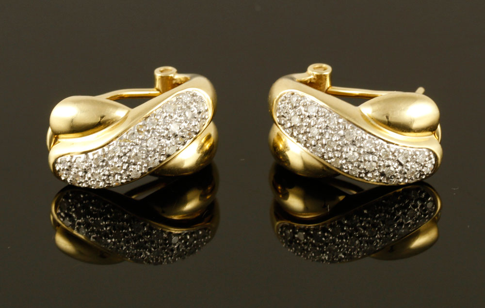 Appraisal: - Pr K Yellow Gold and Diamond Earrings Pair of