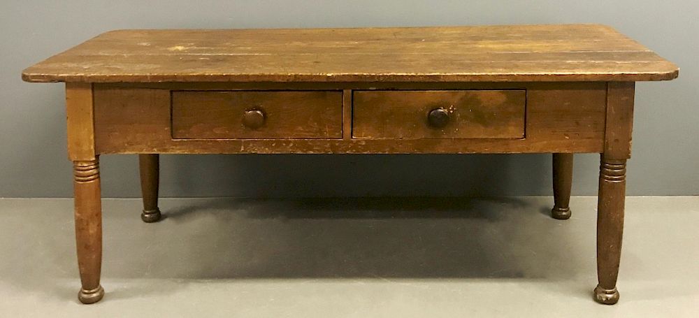 Appraisal: Pine-Top Harvest Table Pine-top harvest table having two drawers circa