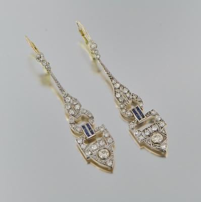 Appraisal: A Pair of Art Deco Style Diamond and Sapphire Earrings