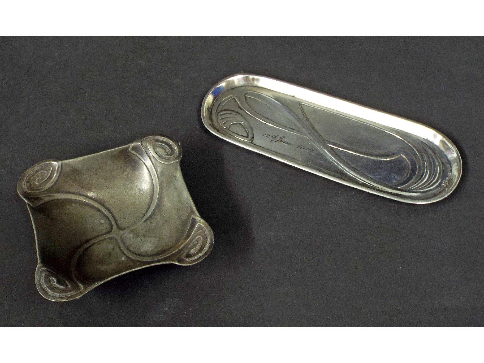 Appraisal: WMF polished pewter pin tray inscribed th June and embossed