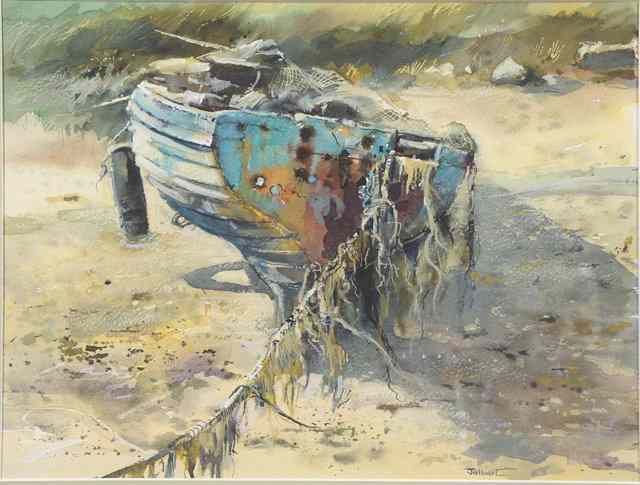 Appraisal: Wendy Jelbert th Century A beached fishing boat signed watercolour