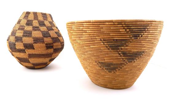 Appraisal: Two decorative African inspired woven baskets one open rim with