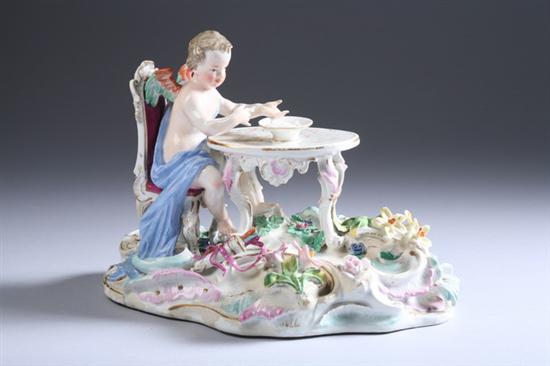 Appraisal: MEISSEN PORCELAIN FIGURE OF SEATED CUPID th century On a