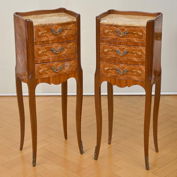 Appraisal: A PAIR OF LOUIS XVI STYLE MARBLE TOP THREE DRAWER