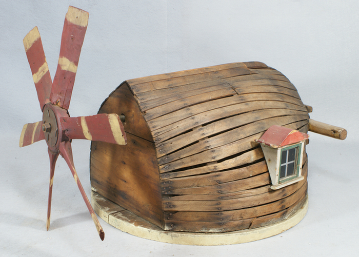 Appraisal: Folk Art barn form windmill top slatted roof with one