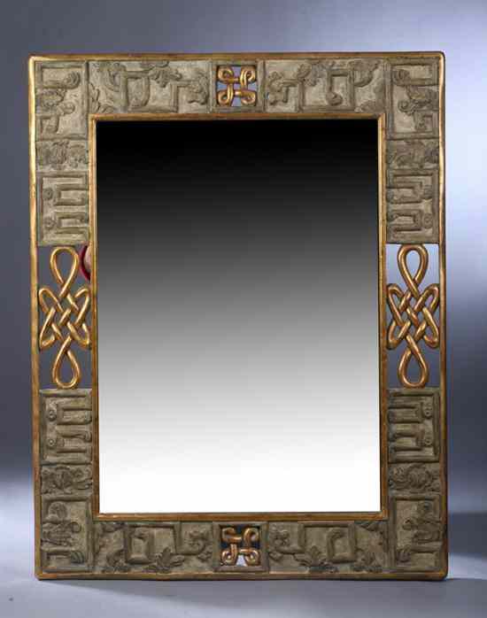 Appraisal: SOUTH AMERICAN PAINTED AND PARCEL-GILT WALL MIRROR Beveled rectangular plate