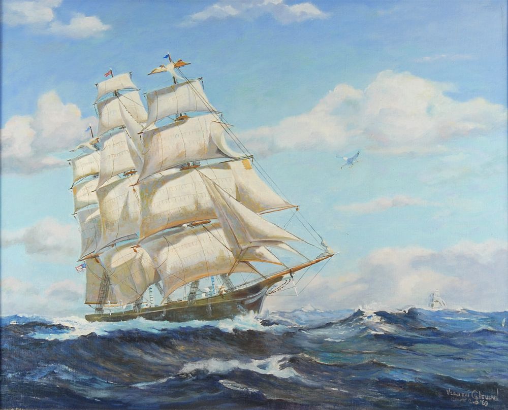 Appraisal: VERNON COLEMANCape Cod b Clipper ship under sail in heavy