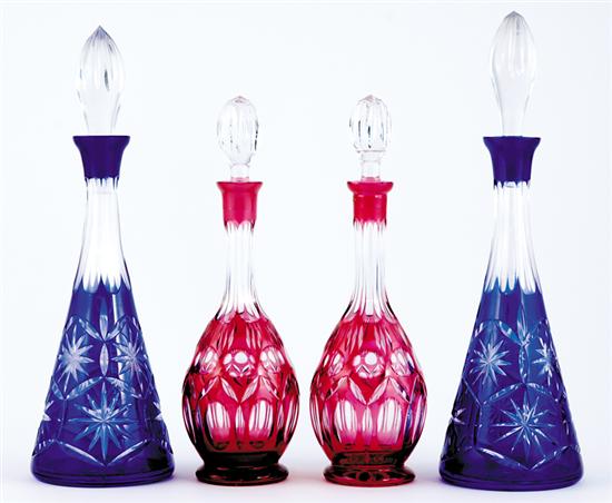 Appraisal: Two pairs of cut-to-clear decanters pair cobalt H and pair