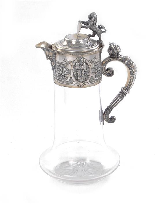 Appraisal: Renaissance Revival plated and glass claret jug probably English circa