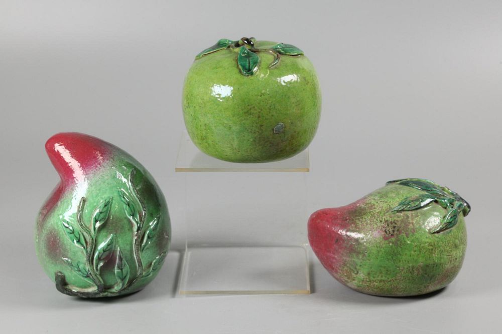 Appraisal: Chinese porcelain fruits possibly th c larger peach in x