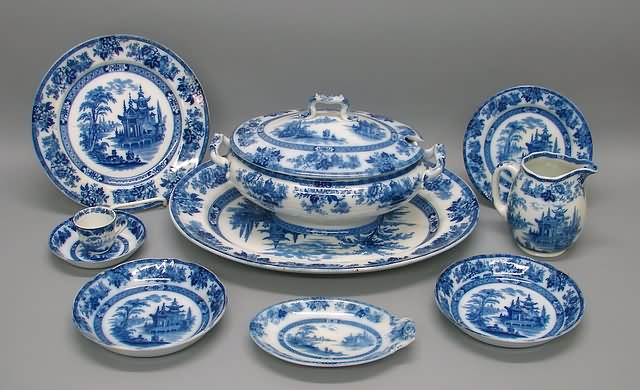 Appraisal: Blue and white circa - consisting of plates saucers demi-saucers