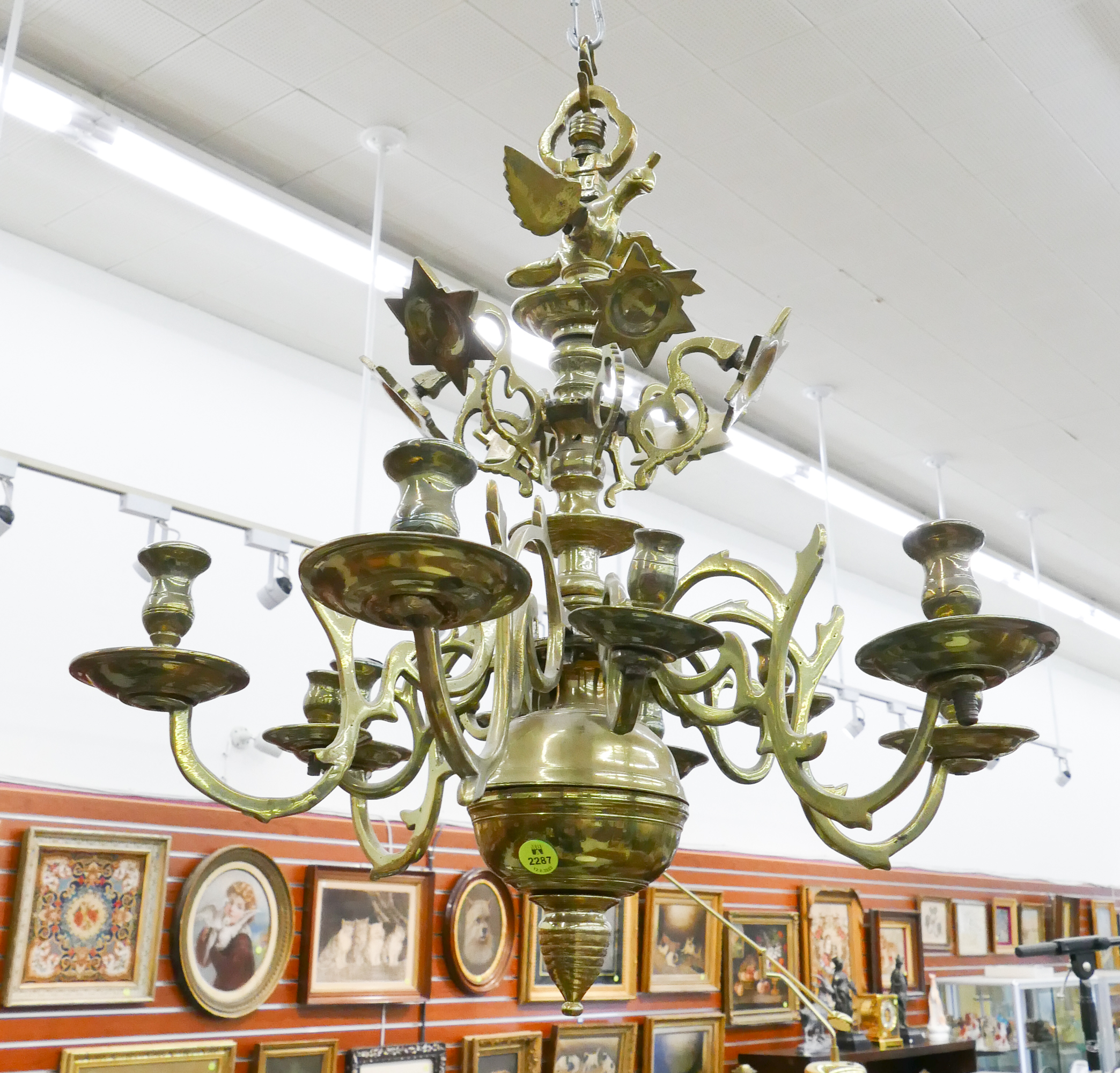 Appraisal: Dutch Brass Candle Chandelier- x '' with some damage