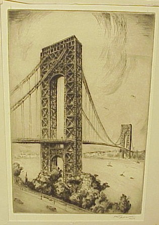 Appraisal: Nat Lowell American - etching George Washington Bridge ed AAA