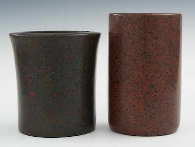 Appraisal: Two Bamboo Brush Holders with Marbled Lacquer Finish The first