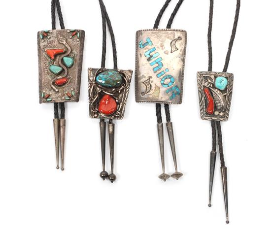 Appraisal: Sale Lot Four Southwestern Bolos one with silver overlay snake