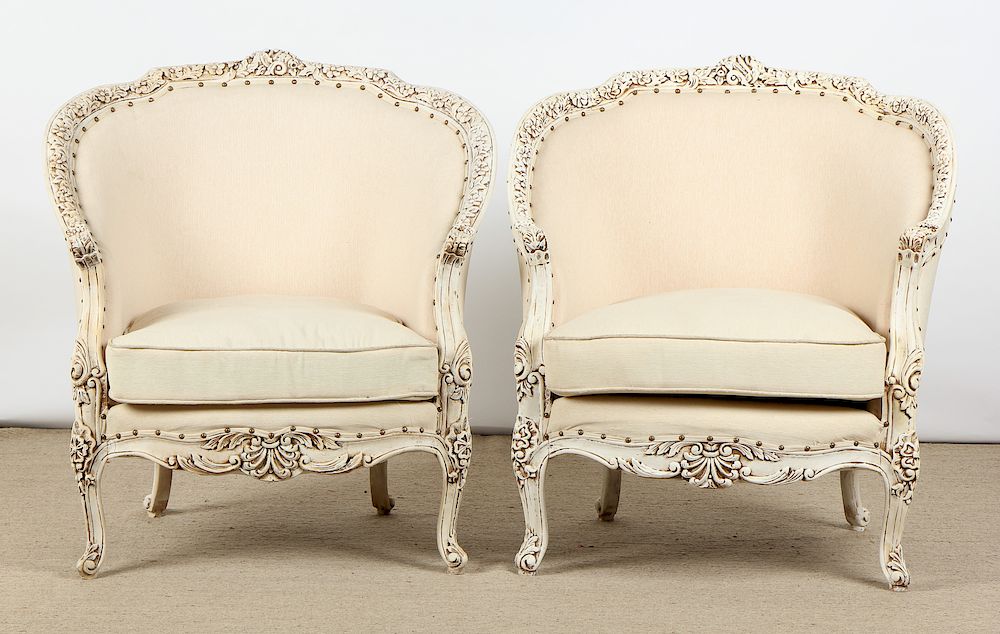 Appraisal: Pair of Modern Upholstered Bergere Chairs Pair of Modern Upholstered