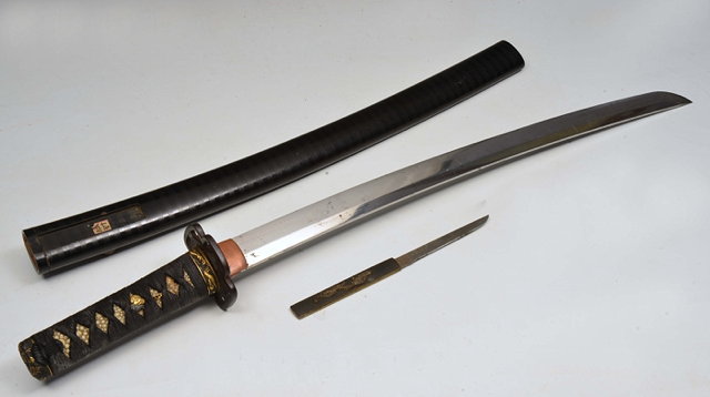 Appraisal: A JAPANESE WAKIZASHI SHORT SWORD with steel blade bound handle