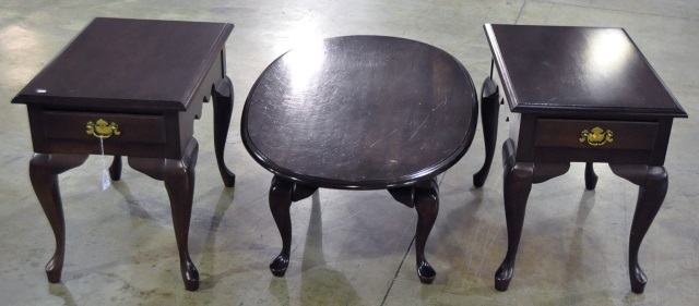 Appraisal: Pair Of Mahogany Stained End TablesHaving cabriole legs and single