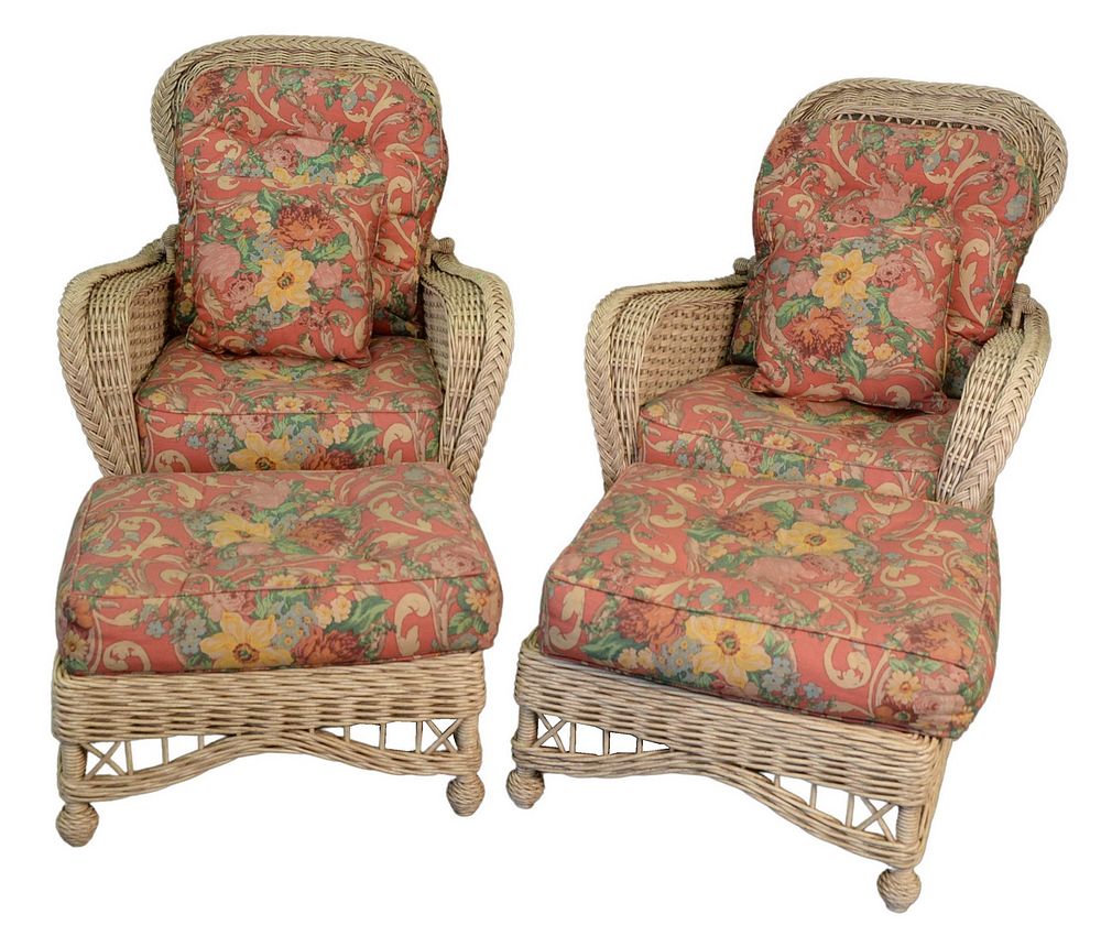 Appraisal: Four Piece Lot to include pair of wicker arm chairs