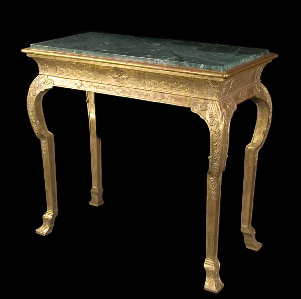 Appraisal: A Queen Anne style gilt table With marble top raised