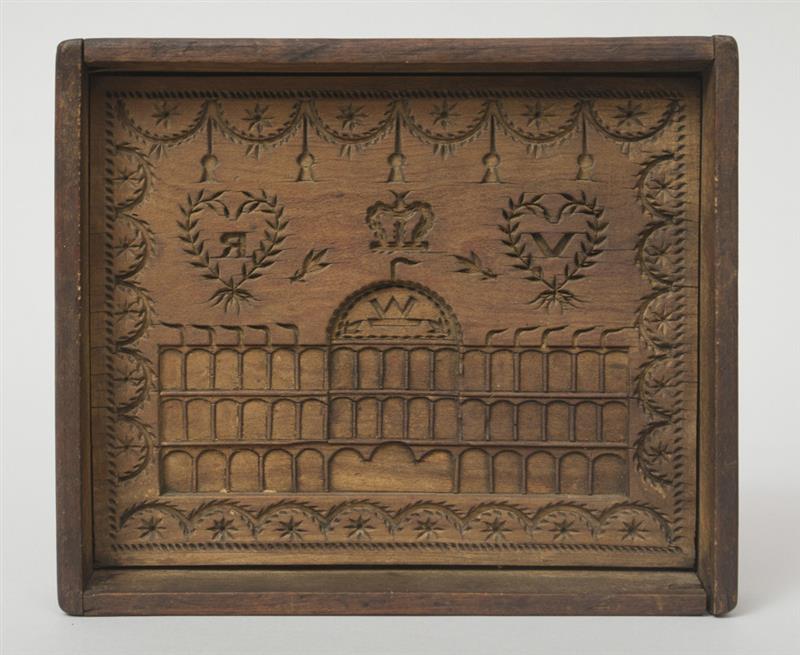 Appraisal: Victorian Intaglio Relief-Carved Walnut Shortbread Mold Showing the facade of