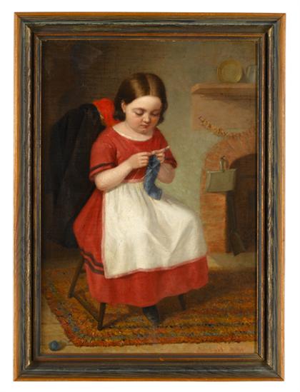 Appraisal: John Naegle - little girl knitting Signed Naegle oil on