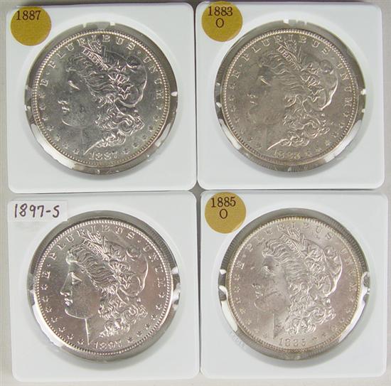 Appraisal: Four Nice BU Morgan Dollars Dates include -O -O and