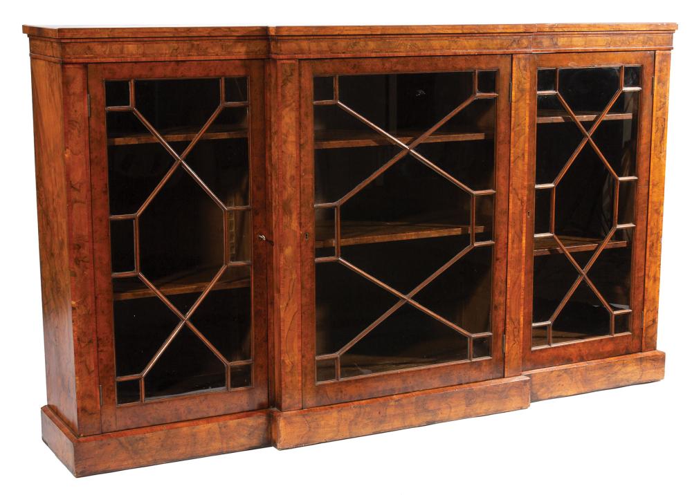 Appraisal: George III Inlaid Burled Walnut Bookcase th c three glazed