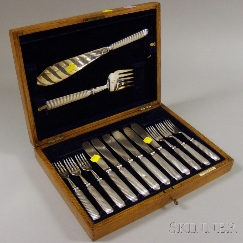 Appraisal: Cased Elkington Son Silver Plated Flatware Set Liverpool for six