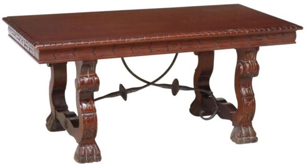 Appraisal: Spanish coffee table th c rectangular top rising on scroll